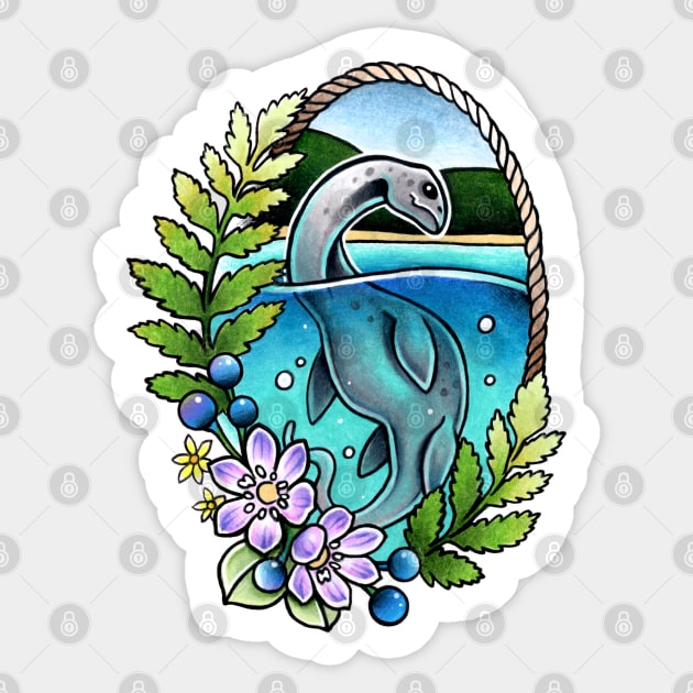 The Lake Champlain Monster Sticker by theartofamberramirez